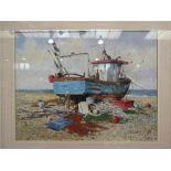 KEN CURTIS: "Silver Harvest, Aldeburgh". Framed and glazed acrylic on board. Signed lower right.