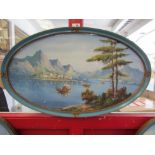 H SALARI: A set of three oval blue and gilt framed Italian oils on board depicting alpine lakeside