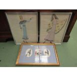Four framed fashion prints and three silhoutte image pictures framed as one (5)