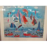 A Raoul Dufy coloured print, entitled 'Bateaux au Port' (boats in port), framed and glazed, 49cm x