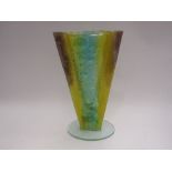 A retro studio bubble glass vase of tapering triangular form, 29cm tall