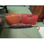 A vintage suitcase with costume contents, a 1960's vanity case by Mayor of London, an attaché case