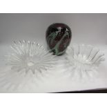 Two Dartington glass bowls together with a handblown glass vase