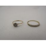 A 9ct gold half hoop diamond ring, some stones missing, size N/O 1g and diamond daisy ring size M,
