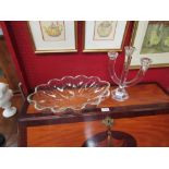 A Villeroy & Boch three branch candelabra and a large glass dish. Both boxed