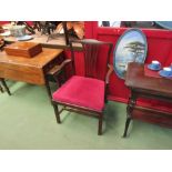 A George III mahogany carver chair with pierced back splat over a drop-in seat, on square legs