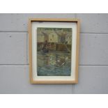 FRANK LAKE (1874-1940) An original oil on board of a Cornish harbour scene, original artists label