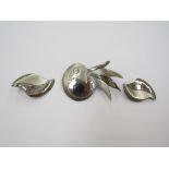 A 1970'S stainless steel stylised bird brooch and earrings set by 'MODA'.