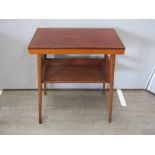 A Mid Century occasional/side table in oak and polished fruit wood. 56cm x 31cm x 70cm