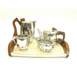 A Picquot Ware four piece tea set with tray