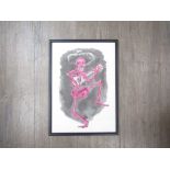 ALEX COX (XX/XXI) A framed limited edition urban art print of a guitar playing skeleton, signed