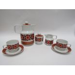 An East German Colditz coffee set with vintage 1960's flower design, marked Colditz GDR to base.