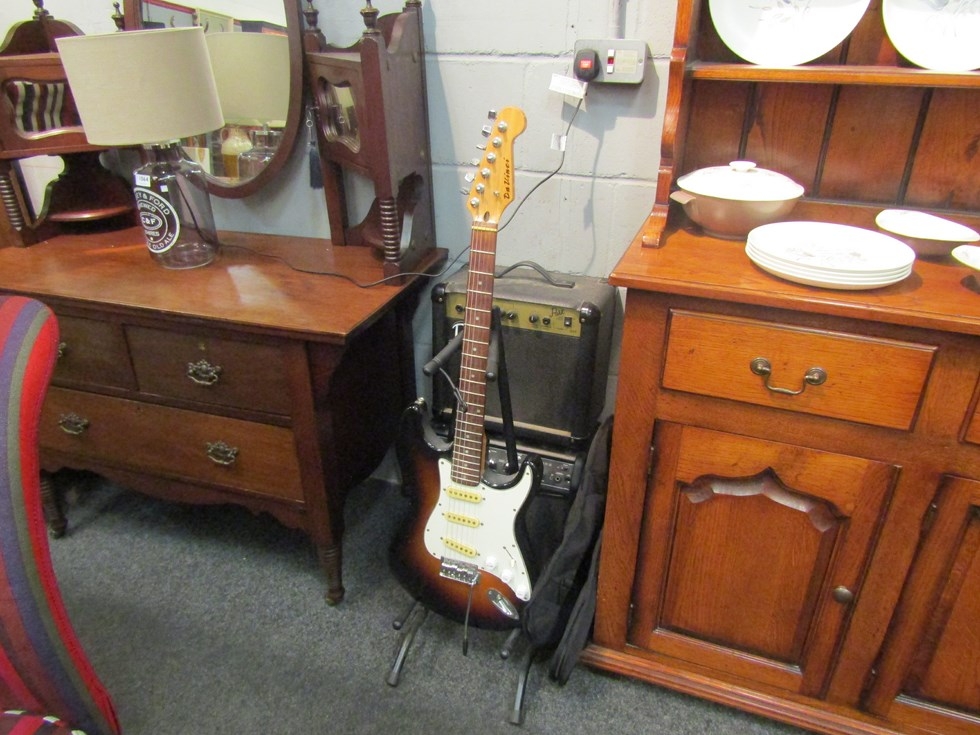 A Da Vinci electric guitar with soft case and stand and two amps including Park