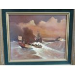 VANARKEL: Two oil on board maritime scenes, both signed lower left, gilt framed, 18.5cm x 23.5cm