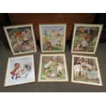 Five Anne Grahame Johnstone signed prints, framed and glazed