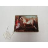 A modern enamel snuff box depicting a horse and man, stamped Sheffield 925