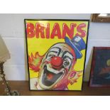 A vintage poster image of a laughing clown entitled "Brian's" reputedly taken from a larger