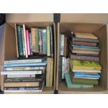 Two boxes of natural history books, including flowers, trees, beekeeping, etc.