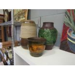 A West German planter, a vase and a Bartley-Heath studio pottery vase, indistinctly signed to