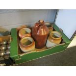 A box of stoneware jars and a flagon (5)