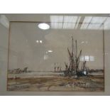JOHN SUTTON (b.1935) "Barnes at Low Tide" a watercolour depicting coastal scene, framed and