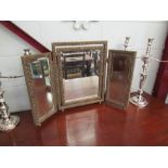 A 1940's Triptych bevel edged dressing table mirror