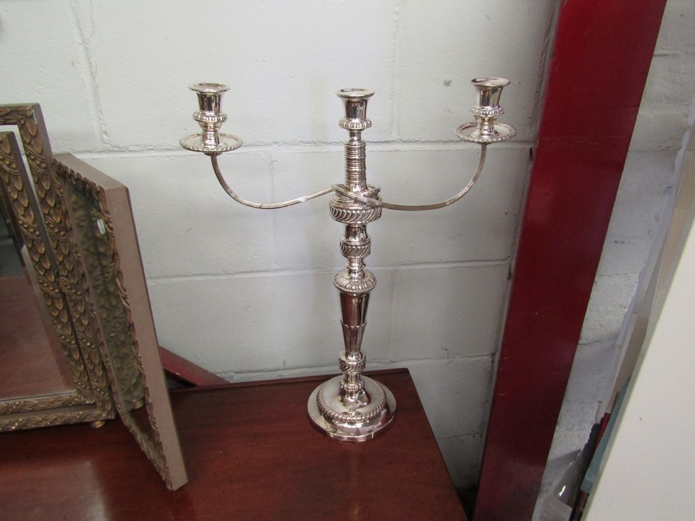 Two silver plated three sconce candelebra