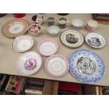 A small collection of 19th century ceramic cups, saucers, plates, including French armorial,
