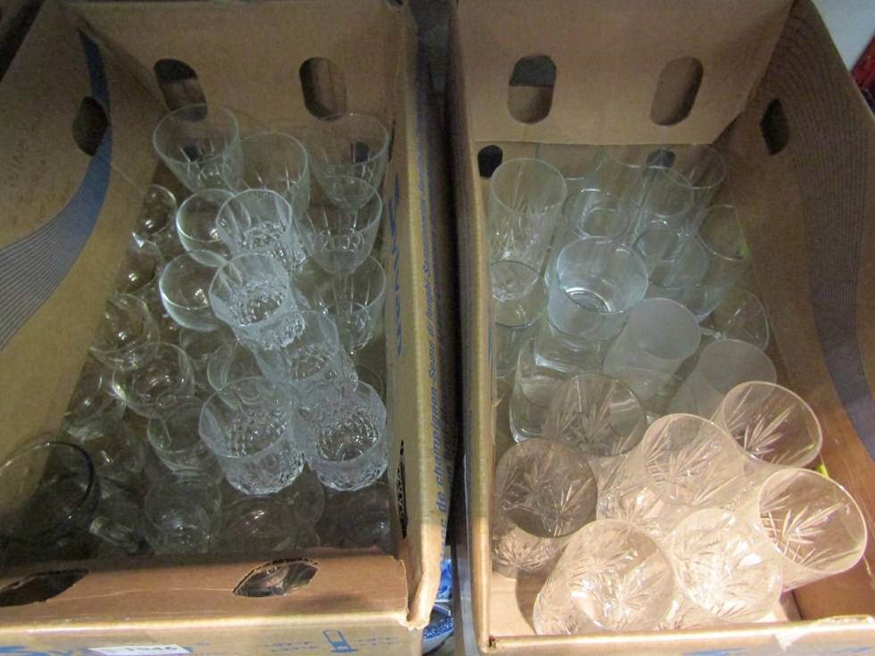 Three boxes of glass including cut glass, crystal, Edwardian, etc