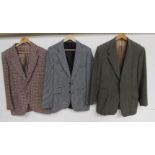 Three gent's wool sports jackets including Burton, Harris Tweed and a black and white hounds tooth