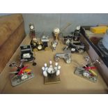 A selection of novelty clocks, petrol pump, barbeque, bowling ball etc. (13)