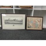 A collection of prints; county maps to include Norfolk, Durham, York, French example and Cardiff