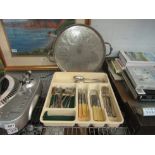 A quantity of flatware and galleried tray