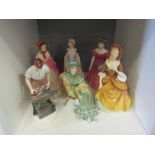 Six Royal Doulton figures: Bess, Winsome, Ascot, Sandra, A Victorian Lady and The Blacksmith of