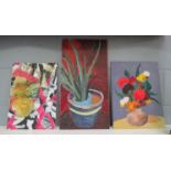 Three still life oils on board, depicting house plants