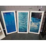 A set of three framed and glazed prints of water ripples. Unsigned. Each image size 89cm x 39cm