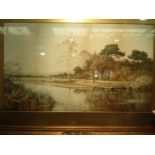 B.W. LEADER: A print depicting Salisbury water meadows, dated 1914, gilt framed and glazed, 42cm x