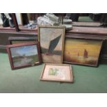 A quantity of pictures including an oil on board entitled "River Yare below Norwich" (6)