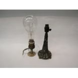 A early 20th Century florral design lamp base together with a wall mount light fitting with large