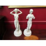A pair of resin figures of maidens, 40cm height
