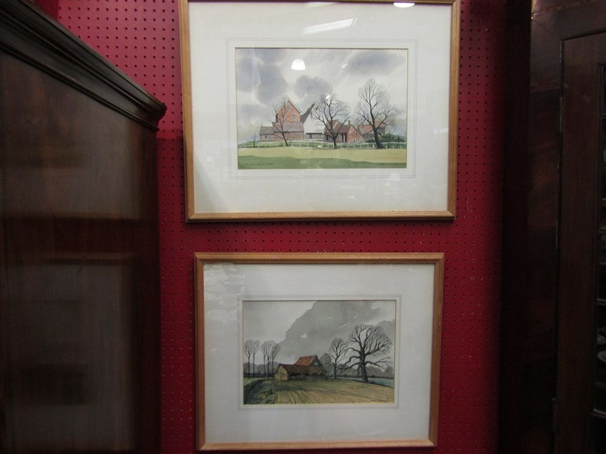 R. ALCOCK: Two ink and watercolours, local interest: Badingham and Themill, Wickham Market, framed