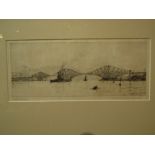 ROLAND LANGMAID (1897-1956): "Forth Bridge" a signed etching, F and G, 12.5cm x 29cm