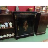 An early 19th Century ebonised and walnut pier cabinet with urn and floral marquetry exotic wood