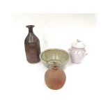 Four pieces of studio pottery including tenmoku facet cut vase, indistinct seal, 34.5cm high, a