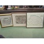 Three framed and glazed maps of Norfolk & Suffolk, including Fullarton 19th Century map of