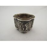 A chinese silver salt with glass liner, letters KC to base, 3.5cm