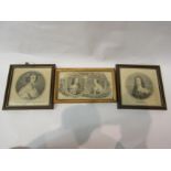 Three 18th Century portrait engravings: Charles I, Queen Henrietta, Charles and Henrietta framed and