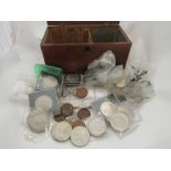 A box containing mainly Elizabeth II decimal coinage and commemorative crowns
