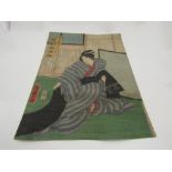 An unframed late 19th Century Japanese print of a Geisha girl, 34 x 23.5cm