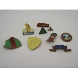 A small quantity of brass badges including "Prefect" and "The Camping Club" etc